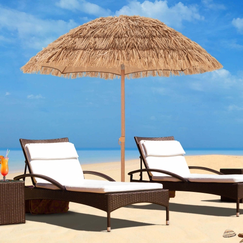 Image 1 de 10.. Parasol de plage de style hawaïen pivotant à 30° Hula de Goplus, 6,5 pi, chaume de plage