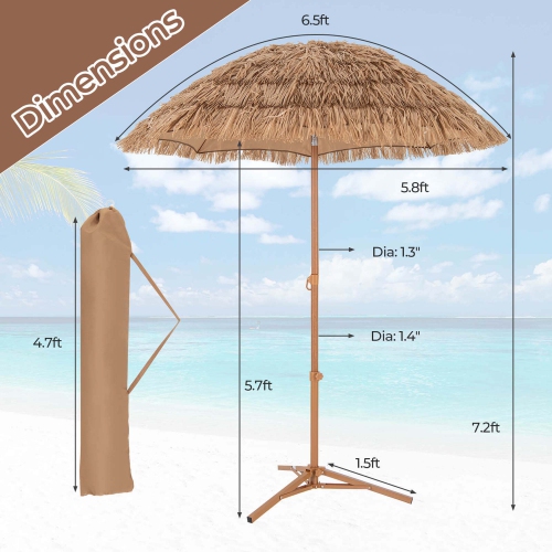 Parasol de plage de style hawaïen pivotant à 30° Hula de Goplus, 6,5 pi, chaume de plage