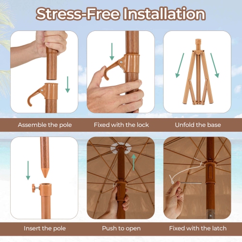 Parasol de plage de style hawaïen pivotant à 30° Hula de Goplus, 6,5 pi, chaume de plage