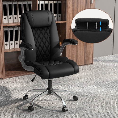 Costway PU Leather Office Chair Height Adjustable Executive Chair with Adjustable Headrest