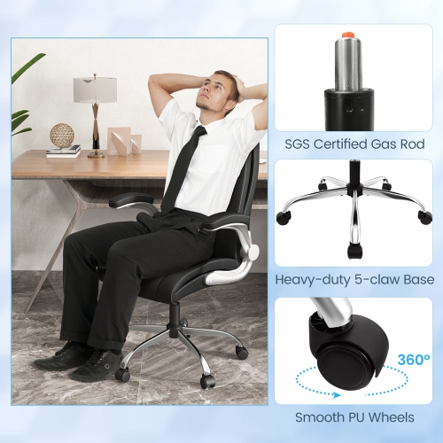 Costway PU Leather Office Chair Height Adjustable Executive Chair with Adjustable Headrest