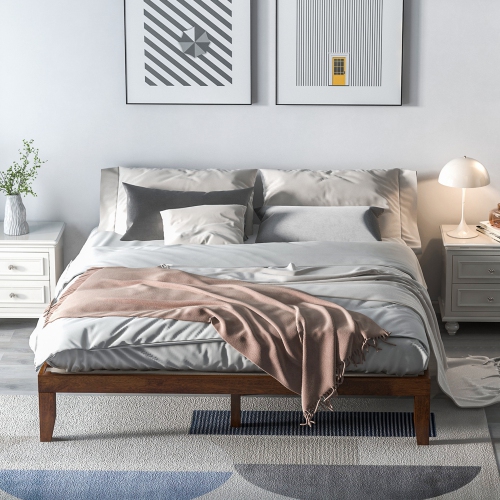 Costway King Size 14'' Wooden Bed Frame Mattress Platform Wood Slats Support