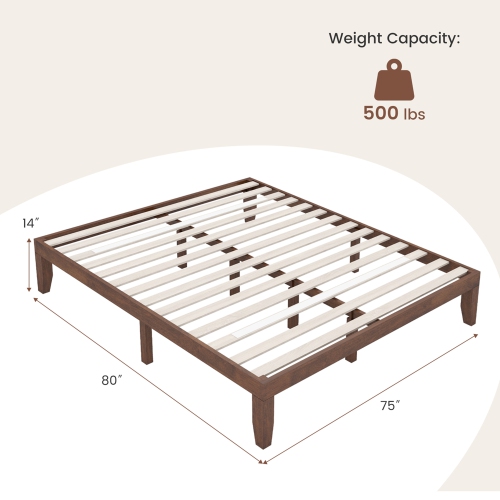 Costway King Size 14'' Wooden Bed Frame Mattress Platform Wood Slats Support