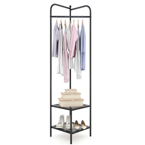 Costway Corner Coat Rack with Shelves Freestanding Hall Tree with Top Hanger