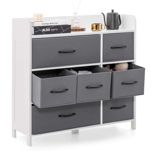 Image 1 of 10.. Costway 7-Drawer Dresser for Bedroom Chest of Drawers with 2 Large Fabric Bins White