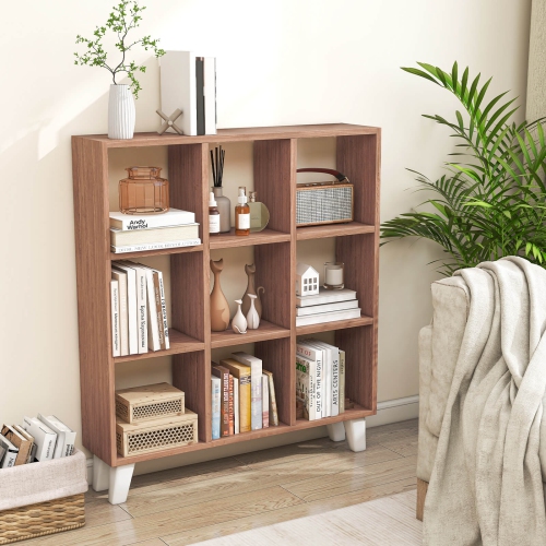 Costway 1 PCS 9-Cube Bookcase with 6 Removable Shelves Raised Support Feet for Living Room Brown
