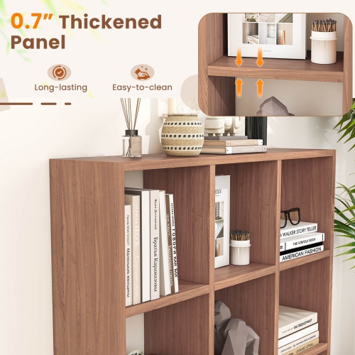 Costway 1 PCS 9-Cube Bookcase with 6 Removable Shelves Raised Support Feet for Living Room Brown