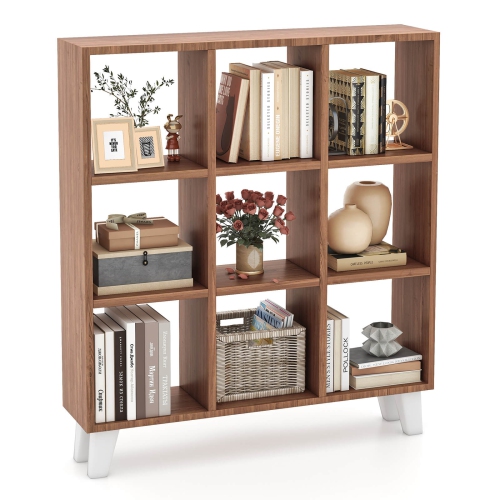 Costway 1 PCS 9-Cube Bookcase with 6 Removable Shelves Raised Support Feet for Living Room Brown