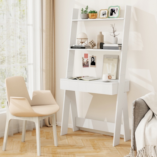 Costway Ladder Shelf Desk Bookcase w/Countertop, Drawer & 2 Shelves Bookshelf