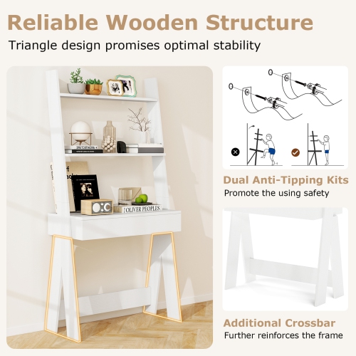 Costway Ladder Shelf Desk Bookcase w/Countertop, Drawer & 2 Shelves Bookshelf