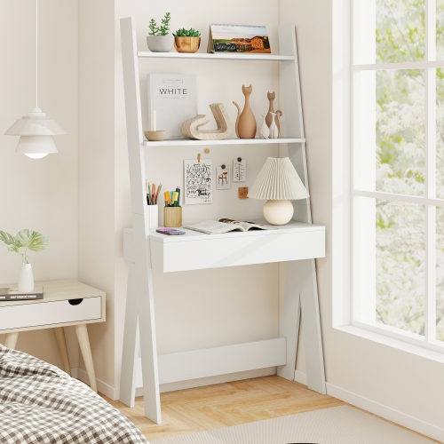 Costway Ladder Shelf Desk Bookcase w/Countertop, Drawer & 2 Shelves Bookshelf