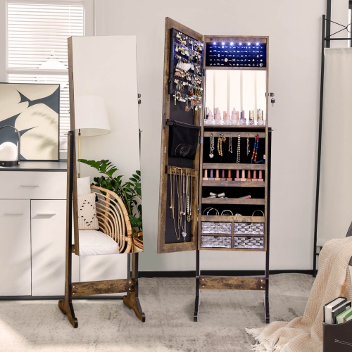 Image 1 of 10.. Costway Jewelry Cabinet Armoire Full Length Frameless Mirror Lockable W/ Lights