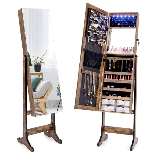 Armoire à bijoux avec armoire à bijoux de Costway pleine longueur, miroir verrouillable avec éclairage