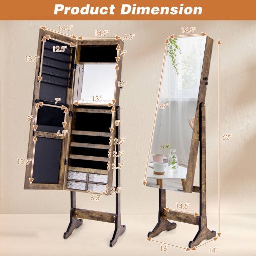 Armoire à bijoux avec armoire à bijoux de Costway pleine longueur, miroir verrouillable avec éclairage
