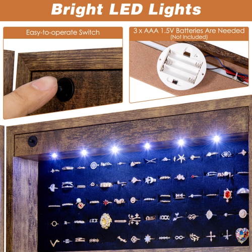 Armoire à bijoux avec armoire à bijoux de Costway pleine longueur, miroir verrouillable avec éclairage