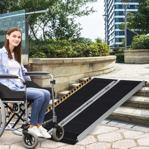 Costway Portable Aluminum Wheelchair Ramp 4 FT with Transition Plate & Non-slip Surface