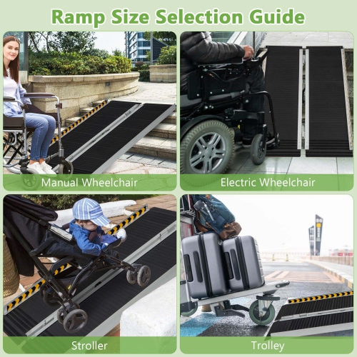 Costway Portable Aluminum Wheelchair Ramp 4 FT with Transition Plate & Non-slip Surface