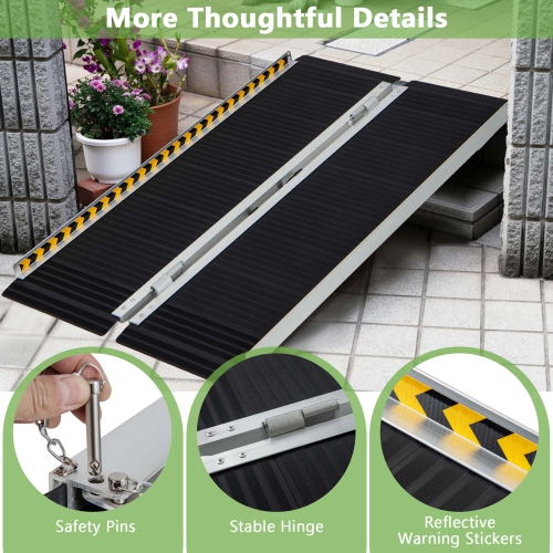 Costway Portable Aluminum Wheelchair Ramp 4 FT with Transition Plate & Non-slip Surface
