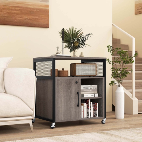 Classeur sur roulettes de Costway avec station de chargement et étagères pour trous de gestion des câbles