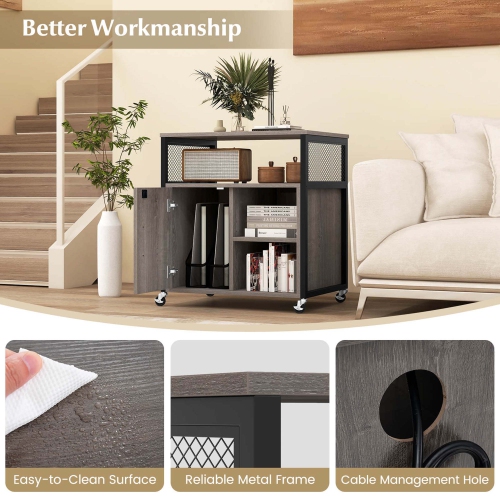 Classeur sur roulettes de Costway avec station de chargement et étagères pour trous de gestion des câbles