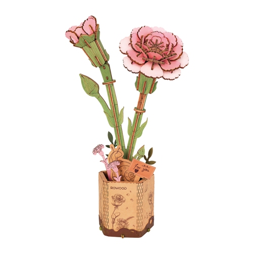 ROWOOD  Carnation Tw051 3D Puzzle | 124 Pieces Plywood | Beginner-Friendly Assembly | Ages 8+ In Pink