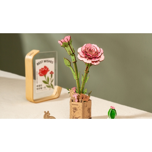 ROWOOD Pink Carnation TW051 3D Puzzle | 124 Pieces Plywood | Beginner-Friendly Assembly | Ages 8+