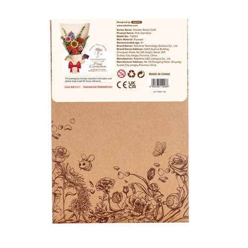 ROWOOD Pink Carnation TW051 3D Puzzle | 124 Pieces Plywood | Beginner-Friendly Assembly | Ages 8+