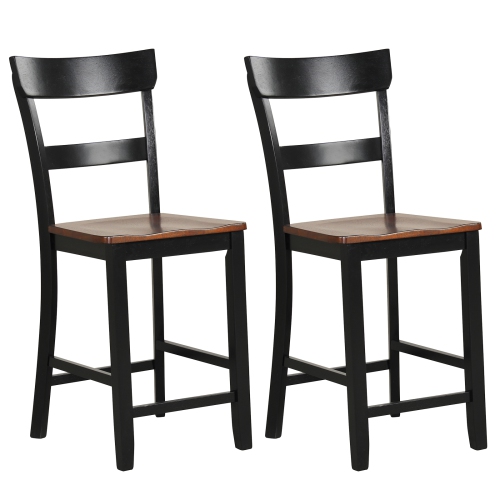 Image 1 of 10.. Costway Wooden Bar Stool Set of 2 Bar Chairs with LVL Rubber Wood Frame, Backrest, Footrest