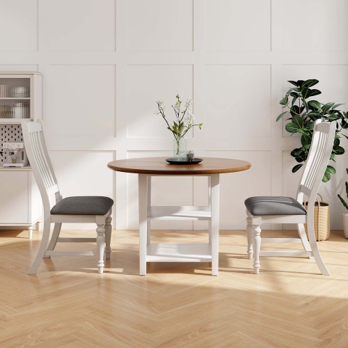 Costway Set of 2 Dining Chairs with Solid Wood Legs & Padded Seat Kitchen Side Chair White & Grey