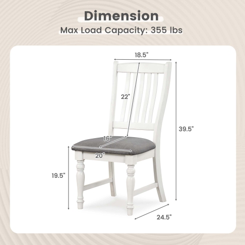 Costway Set of 2 Dining Chairs with Solid Wood Legs & Padded Seat Kitchen Side Chair White & Grey