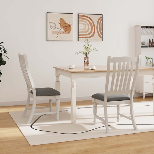 Costway Set of 2 Dining Chairs with Solid Wood Legs & Padded Seat Kitchen Side Chair White & Grey