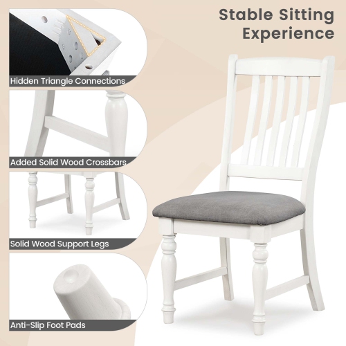 Costway Set of 2 Dining Chairs with Solid Wood Legs & Padded Seat Kitchen Side Chair White & Grey