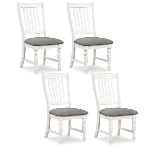 COSTWAY  Set Of 4 Dining Chairs With Solid Wood Legs & Padded Seat Kitchen Side Chair & Grey In White