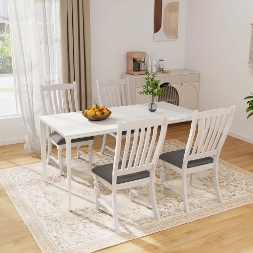 Costway Set of 4 Dining Chairs with Solid Wood Legs & Padded Seat Kitchen Side Chair White & Grey