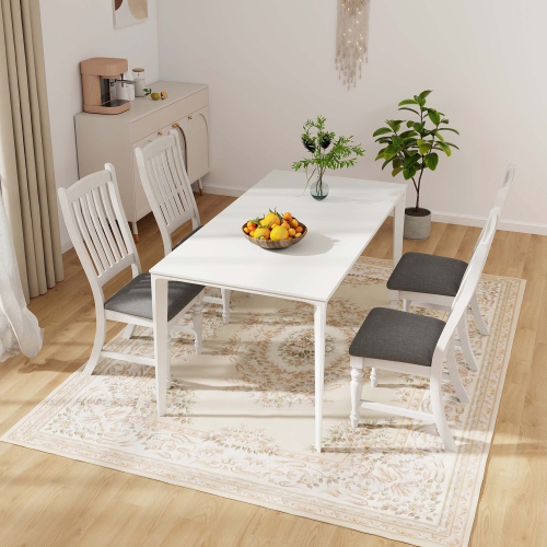 Costway Set of 4 Dining Chairs with Solid Wood Legs & Padded Seat Kitchen Side Chair White & Grey