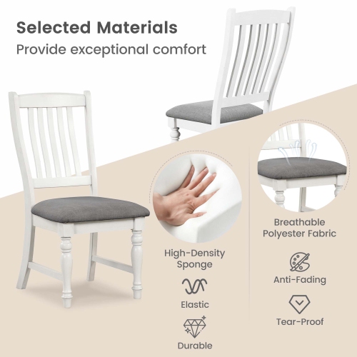 Costway Set of 4 Dining Chairs with Solid Wood Legs & Padded Seat Kitchen Side Chair White & Grey