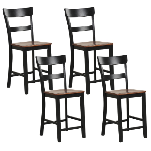 Image 1 de 10.. Ensemble de 4 tabourets de bar en bois avec cadre en bois et dossier en bois avec placage de bois et repose-pieds de Costway