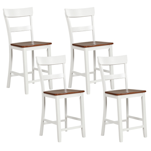 Ensemble de 4 tabourets de bar en bois avec cadre en bois et dossier en bois avec placage de bois et repose-pieds de Costway