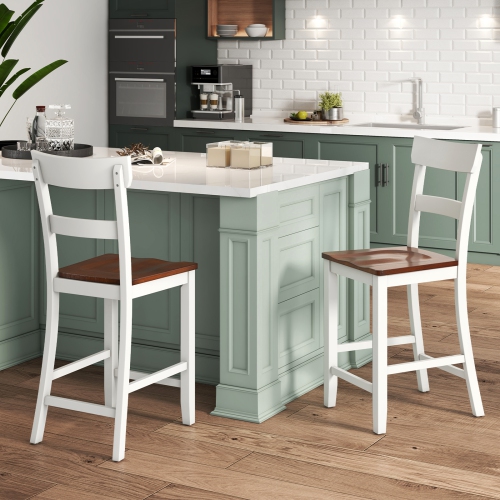 Costway Wooden Bar Stool Set of 4 Bar Chairs with LVL Rubber Wood Frame, Backrest, Footrest