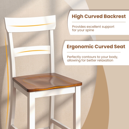 Costway Wooden Bar Stool Set of 4 Bar Chairs with LVL Rubber Wood Frame, Backrest, Footrest