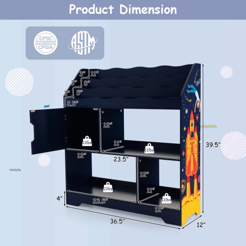 Costway Toy Storage Organizer 3-In-1 Kids Toy Shelf with Book Shelf, Storage Cabinet
