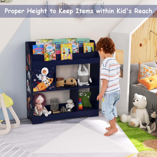 Costway Toy Storage Organizer 3-In-1 Kids Toy Shelf with Book Shelf, Storage Cabinet