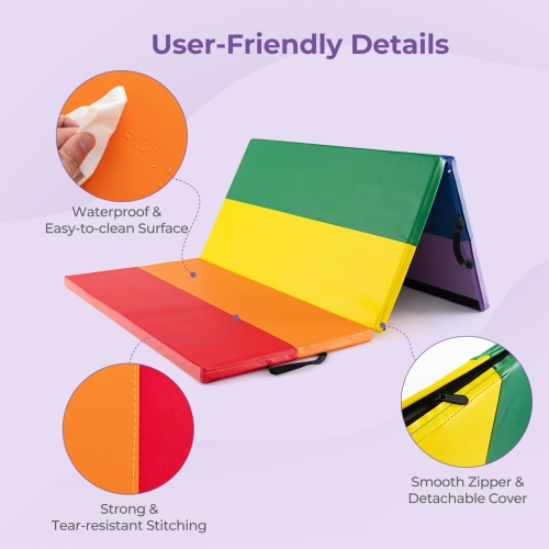 Costway Tri-Folding Gymnastics Mat 6' x 4' Tumbling Mat for Kids with Carrying Handles
