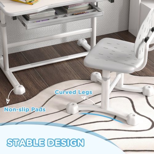 Qaba Kids Desk and Chair Set, Height Adjustable Kids Study Table and Chair Set with Tilt Desktop, Large Writing Board, Storage Drawer, Book Stand for
