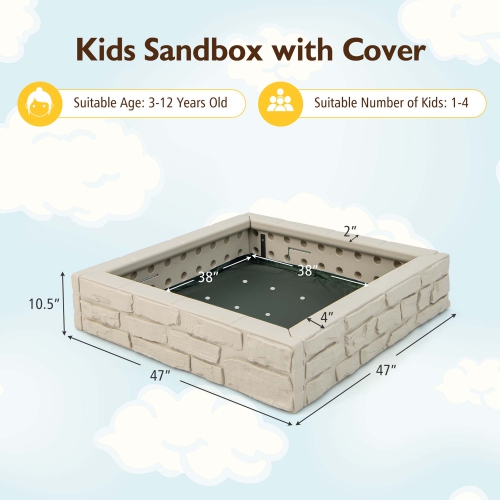 Bac à sable pour enfants avec doublure inférieure de Costway Backyard Beach HDPE Sandpit pour le jeu en plein air