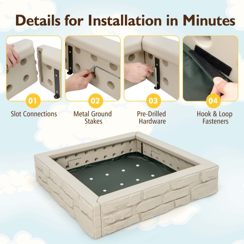 Bac à sable pour enfants avec doublure inférieure de Costway Backyard Beach HDPE Sandpit pour le jeu en plein air