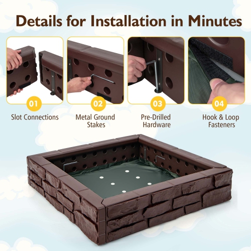 Bac à sable pour enfants avec doublure inférieure de Costway Backyard Beach HDPE Sandpit pour le jeu en plein air