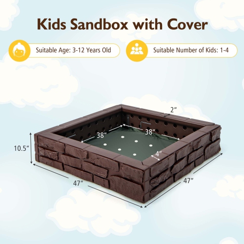Bac à sable pour enfants avec doublure inférieure de Costway Backyard Beach HDPE Sandpit pour le jeu en plein air