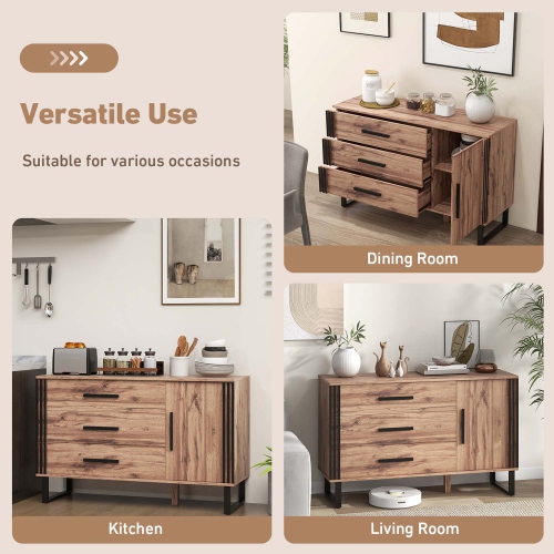 Costway – Armoire d’appoint Vintage avec 3 tiroirs, 1 porte, 1 tablettes réglables, brun rustique