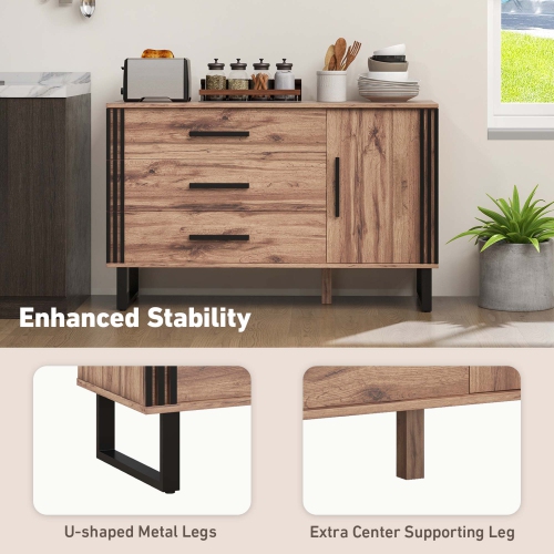 Costway – Armoire d’appoint Vintage avec 3 tiroirs, 1 porte, 1 tablettes réglables, brun rustique